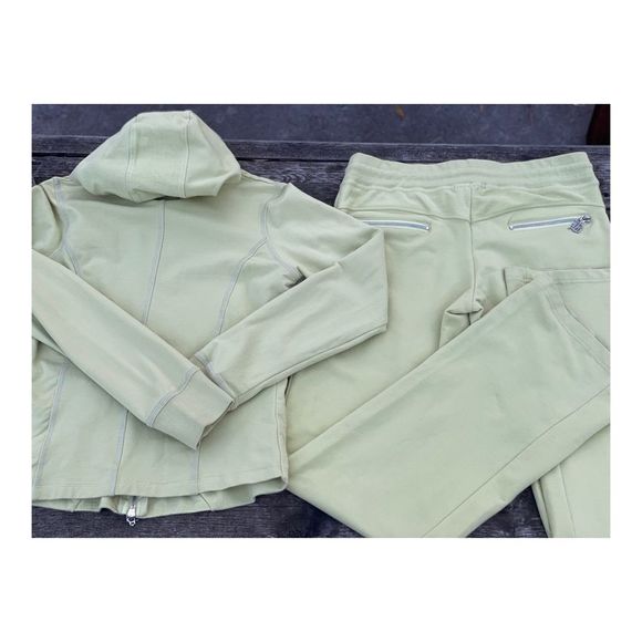 BCBGMaxazria Y2K Track Suit Chartreuse Flare Cuff Stretch Jersey Knit Sz M - Picture 15 of 16